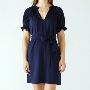 Mersea Navy Pisco Ruffle Pima Cotton Dress SIZE SMALL